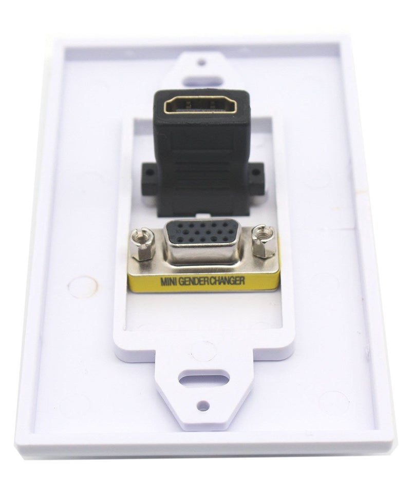 Poyiccot VGA Wall Plates, 1 Port HDMI Female + 1 Port VGA 15P Female AV Wall Outlet Video Socket Face Connector Plate White ABS (1HDMI+1VGA) - Image 5